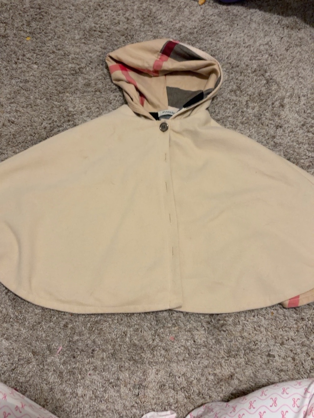 Burberry Cream Hooded Cape with Signature Plaid Lining